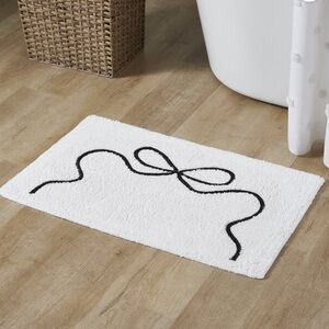 New! My Texas House White & Black Ribbon Cotton Bath Rug, 20" × 32"